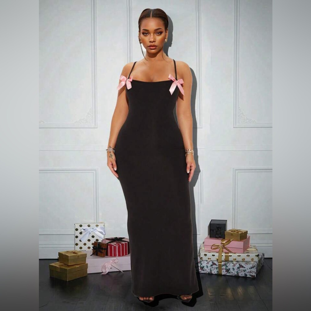SHEIN SXY Plus Size Women's Pink Bow Cami Maxi Dress 🎀